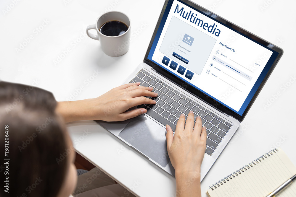 Poster multimedia cloud computing storage for uploading and store files online brisk for internet users and