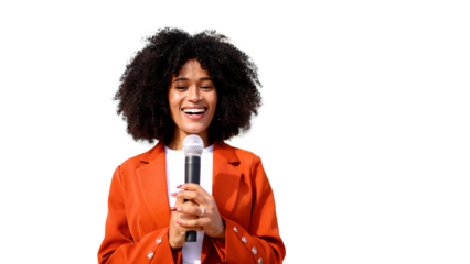 Motivational speaker inspiring audience with enthusiastic speech on transparent background