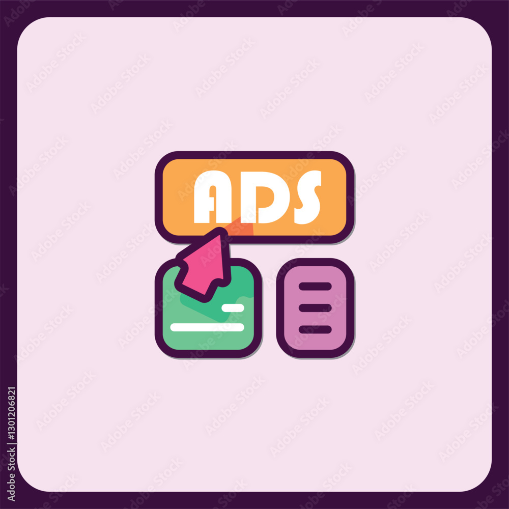 Poster colorful ads icon design with click and list elements