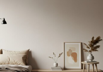 Neutral Minimalist Bedroom Interior Design with Beige Walls