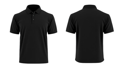 Naklejka premium Black polo shirt template, front and back view isolated on a white background with a clipping path. Mockup for design, print presentation