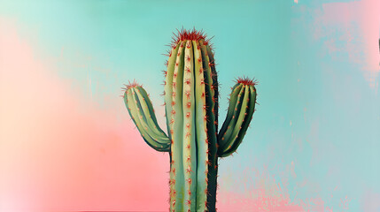 Cactus on a sweet pink and blue background.