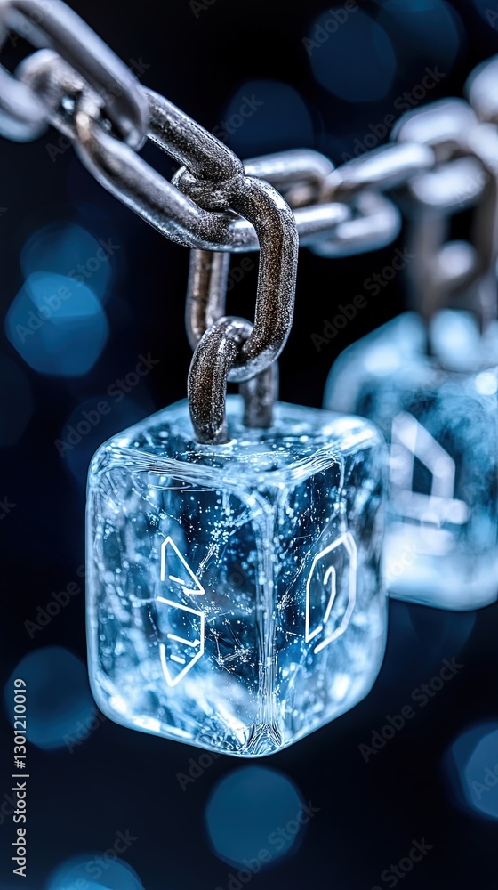 Poster transparent ice locks with numbers on chain against a bokeh background