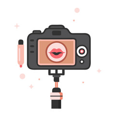 Fototapeta premium Beauty camera with lipstick on tripod