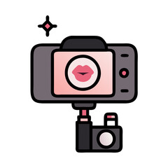 Fototapeta premium Digital camera capturing lips close-up