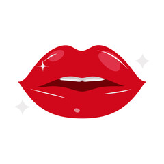 Obraz premium Glossy red lips with sparkles