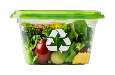 Fresh salad mix in a recyclable container promoting healthy eating and sustainability for meal planning, cut out