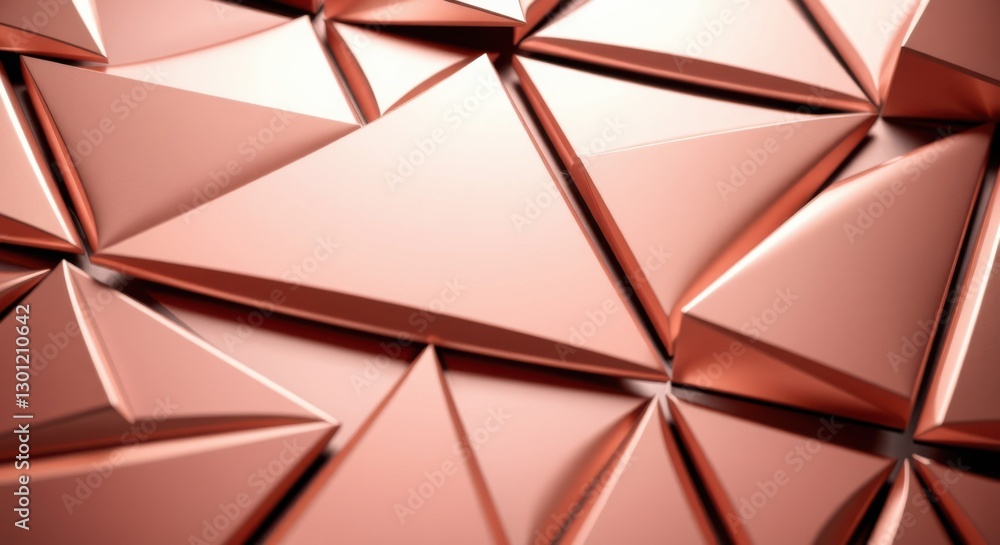 Poster metallic rose gold geometric pattern with triangular shapes, creating a modern and abstract design.