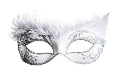Elegant masquerade mask adorned with feathers and intricate designs for festive celebrations and themed events in winter, cut out