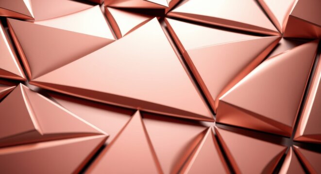 Metallic rose gold geometric pattern with triangular shapes, creating a modern and abstract design. - Powered by Adobe
