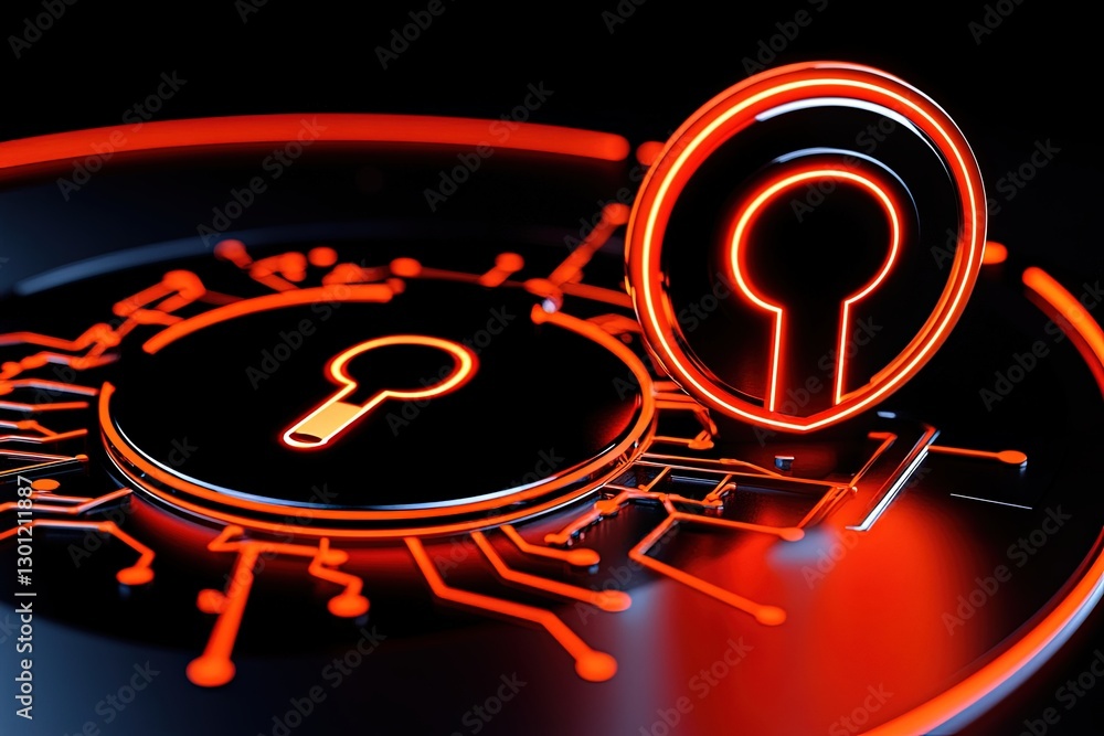 Poster futuristic concept of digital security and data protection through encryption technology