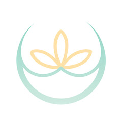 Abstract floral emblem in green and gold