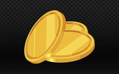 Gold coins vector, stacked illustration.  Wealth, finance symbol.  Shiny, metallic texture.  Detailed, realistic design.  Perfect for gaming, finance, and treasure-themed graphics.