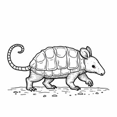 Fototapeta premium Armadillo Walking with Curled Tail Line Art
