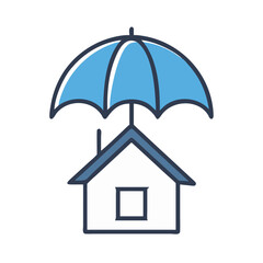 House with blue umbrella symbolizing home insurance