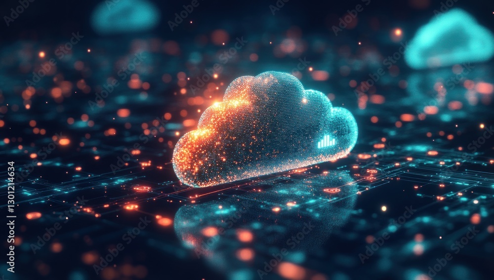 Poster glowing cloud data network concept.