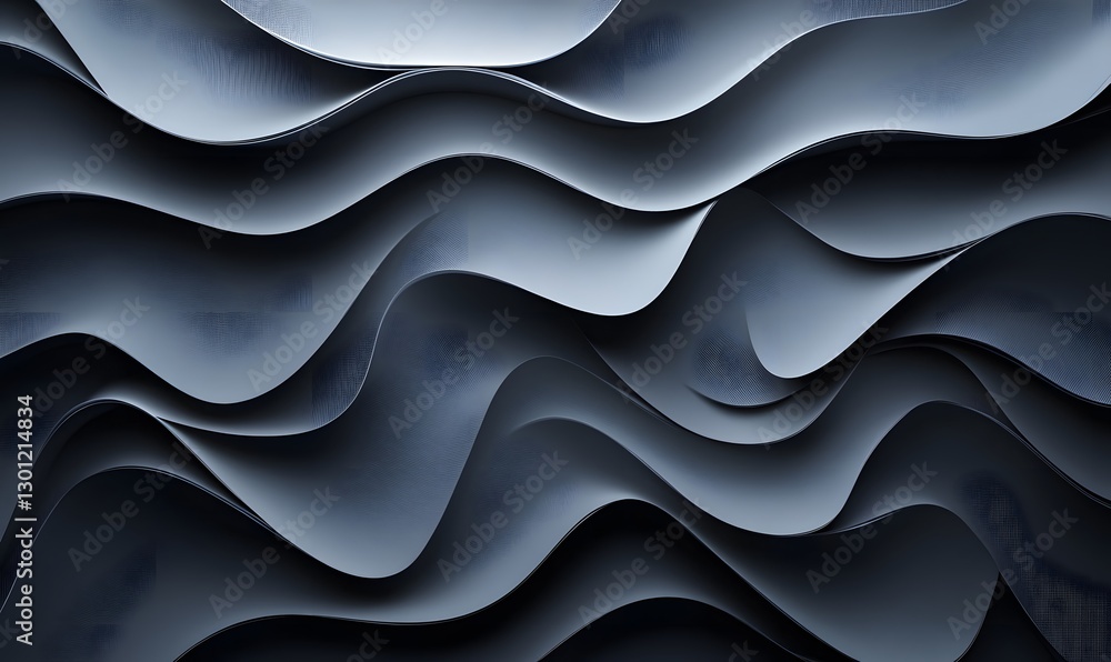 Poster abstract metallic waves texture with rhythmic undulation and gradient shadows