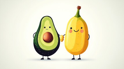 Cute Avocado & Banana Holding Hands