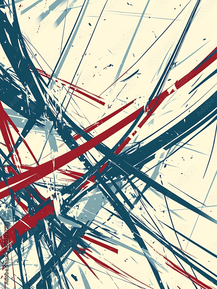 Poster dynamic interplay of textured abstract lines in red, blue, and beige