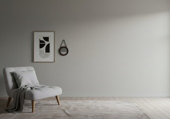 Modern Minimalist Living Room Interior with Grey Chair
