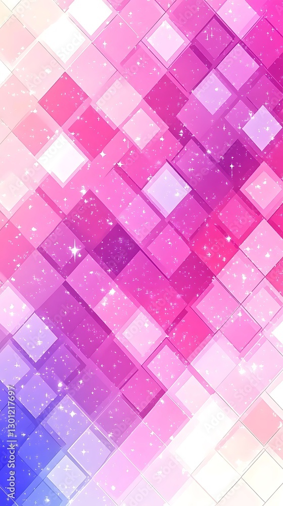 Poster geometric arrangement with gradient squares and sparkles decorative effect
