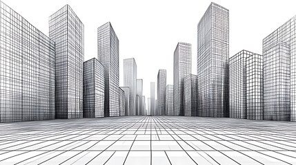 Fototapeta premium Architectural Cityscape Featuring Modern Skyscrapers with Abstract Grid Design