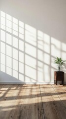 Sunlight streaming through window in minimalist room