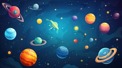 Whimsical Cosmic Expanse: Cartoon Planets and Spacecraft Illustration