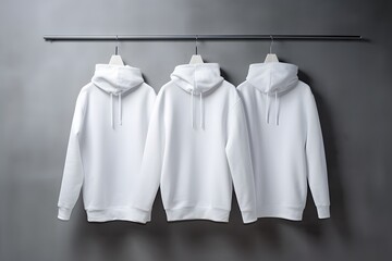 White blank hoodie on hangers. blank hoodie mock up on hangers