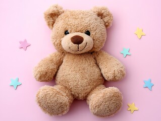 Obraz premium Plush bear on pink background with stars