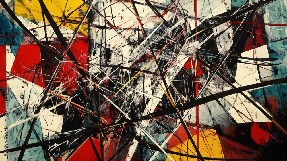 Poster chaotic yet captivating abstract composition with dynamic lines and colors