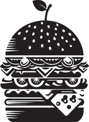 Burger silhouette vector art illustration. Black and white Burger vector illustration.
