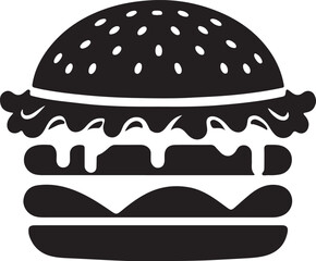 Burger silhouette vector art illustration. Black and white Burger vector illustration.