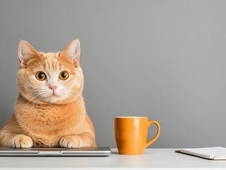 Modern dining table repurposed as a workspace with a laptop, notebooks, and a cup of tea, work from home, minimalist home