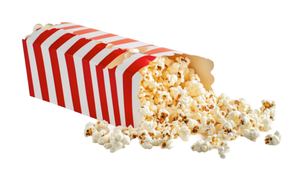 Enjoying fresh popcorn at a movie night with friends and family for entertainment and snacking, cut out