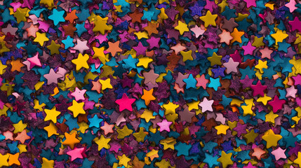 A seamless rainbow glitter background with a shimmering, multicolored glitter texture, featuring sparkling details, twinkling rainbow stars, and a radiant, dazzling effect for a vibrant visual appeal