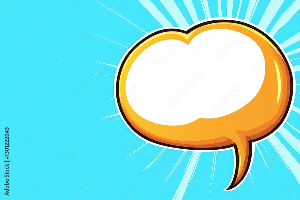 Poster speech bubble graphic on blue background with comic style design and dynamic layout elements