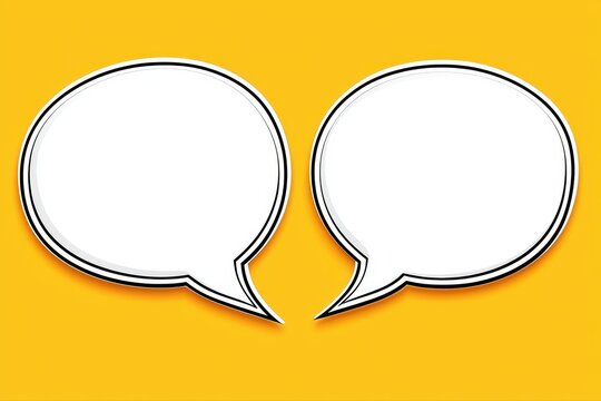 Two speech bubbles on yellow background in a comic pop art style with dynamic comic panel layout