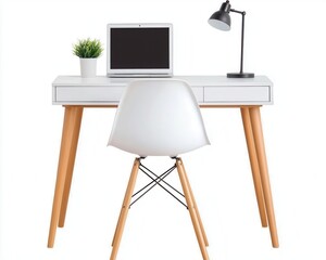 Scandinavianinspired home office with white furniture, minimalist decor, and natural light, modern workspaces, simplicity