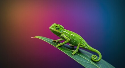 Fototapeta premium Tiny Chameleon on Leaf