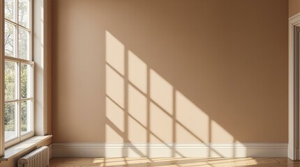 Bright and inviting empty room with natural sunlight streaming from large windows onto wooden flooring.