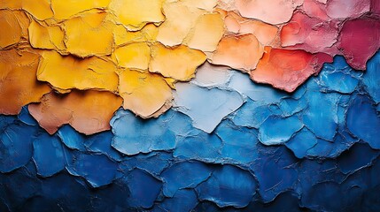 A wrinkled poster is glued to a colorful blue and white painted wall, providing a fresh and modern mockup for creative presentations.