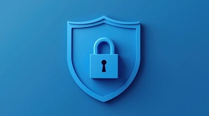 Blue Shield with Lock - Cybersecurity Symbol