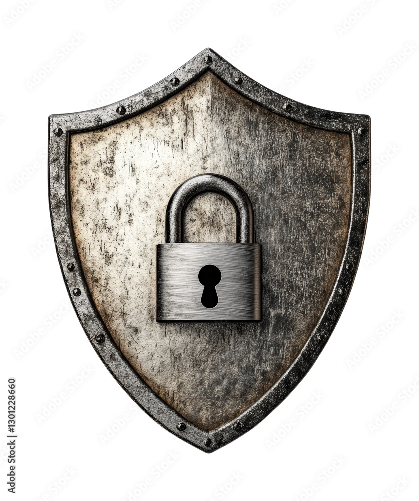 Poster shield with a padlock symbolizing security and protection against unauthorized access, ideal for dig