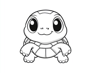Naklejka premium Cute cartoon turtle, sitting, white background, children's book illustration