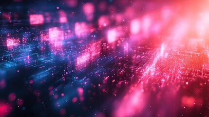 Fototapeta premium Abstract blue, pink, and mint geometric background with a digital distorted motion glitch effect.