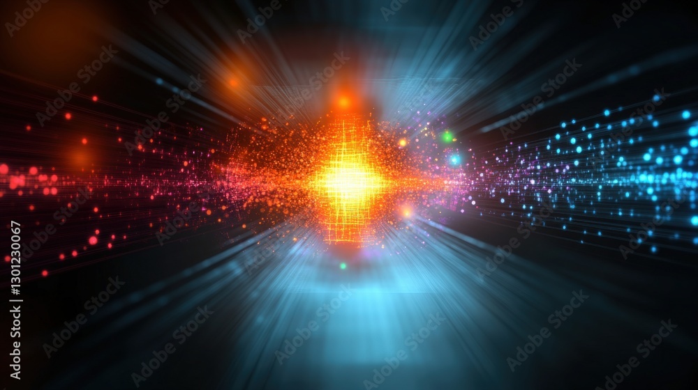 Poster dynamic light patterns creating energy waves digital realm abstract art high-tech environment vibran