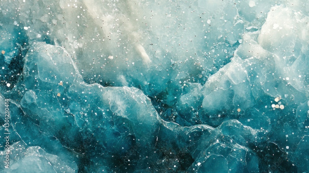 Poster abstract turquoise blue ice texture with glittery flecks macro view