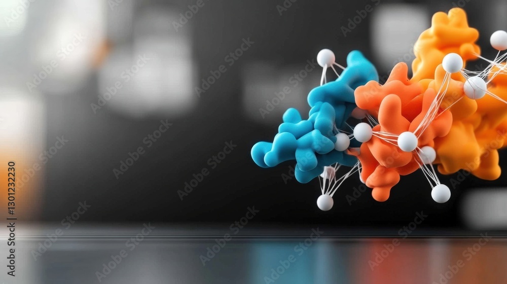 Poster colorful molecular structures representing scientific innovation laboratory setting digital art abst