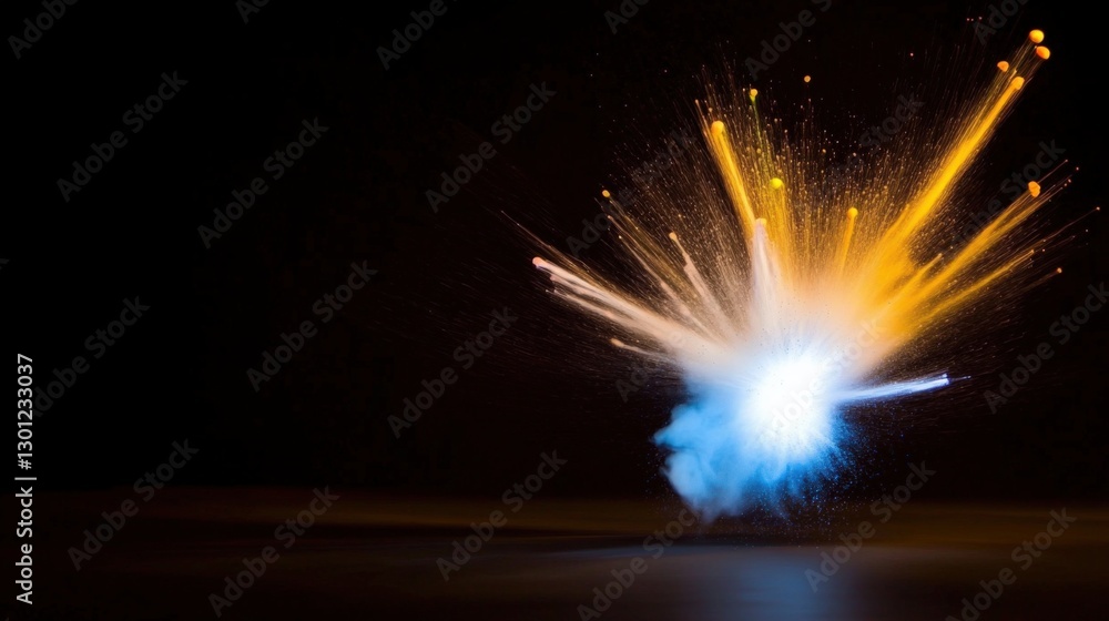 Poster dynamic explosion of colorful light studio visual effects dark environment close-up view creative co